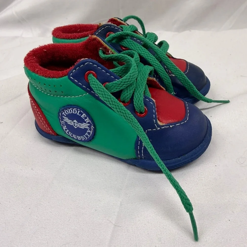 Vintage 70's Toddler University Kid's Red Blue Green Colorblock‎ Sneakers Sz 3